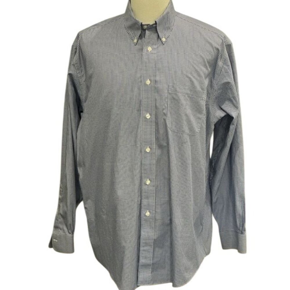 Mens Brooks Brothers Long Sleeve Blue Check Dress Shirt.  Size Large 100% Cotton